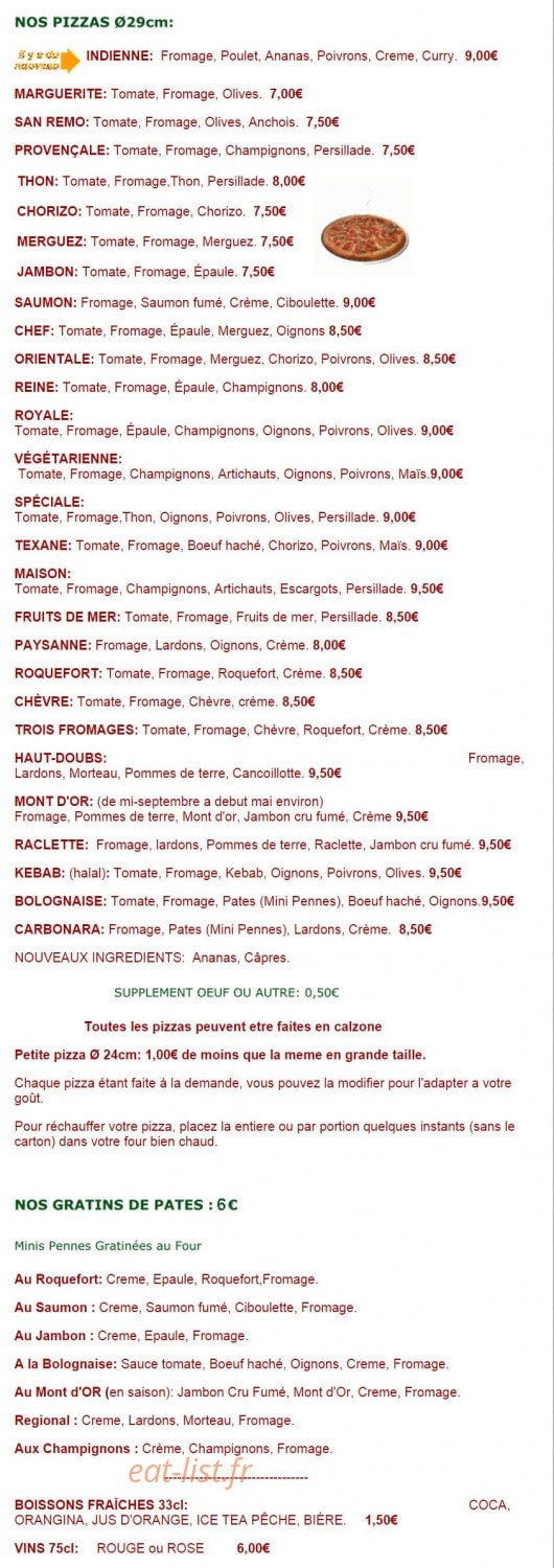 Pizza san remo — carte page 1