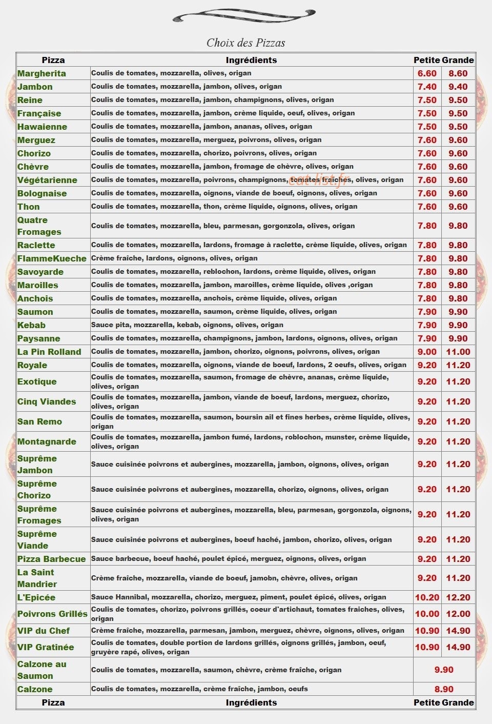 Pizza san remo — carte page 1