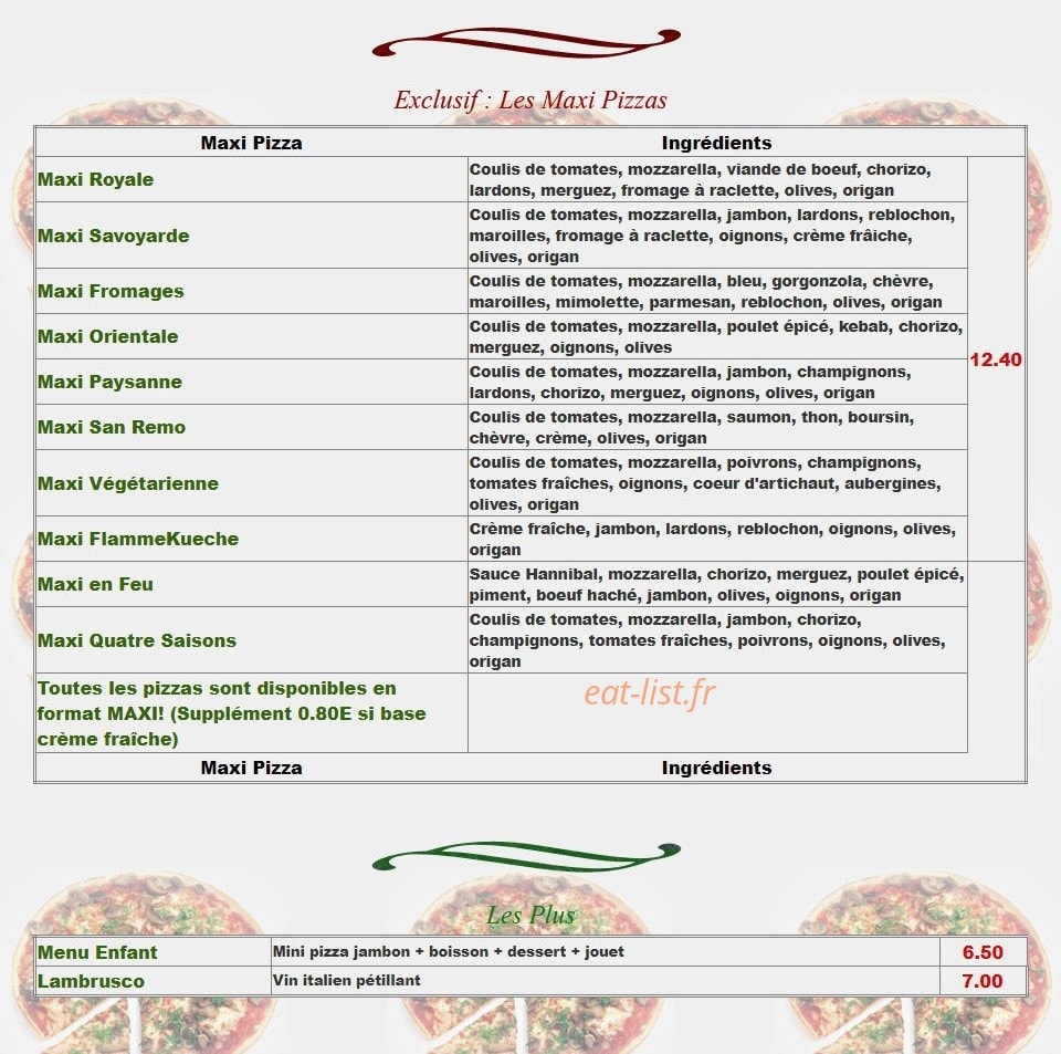 Pizza san remo — carte page 2