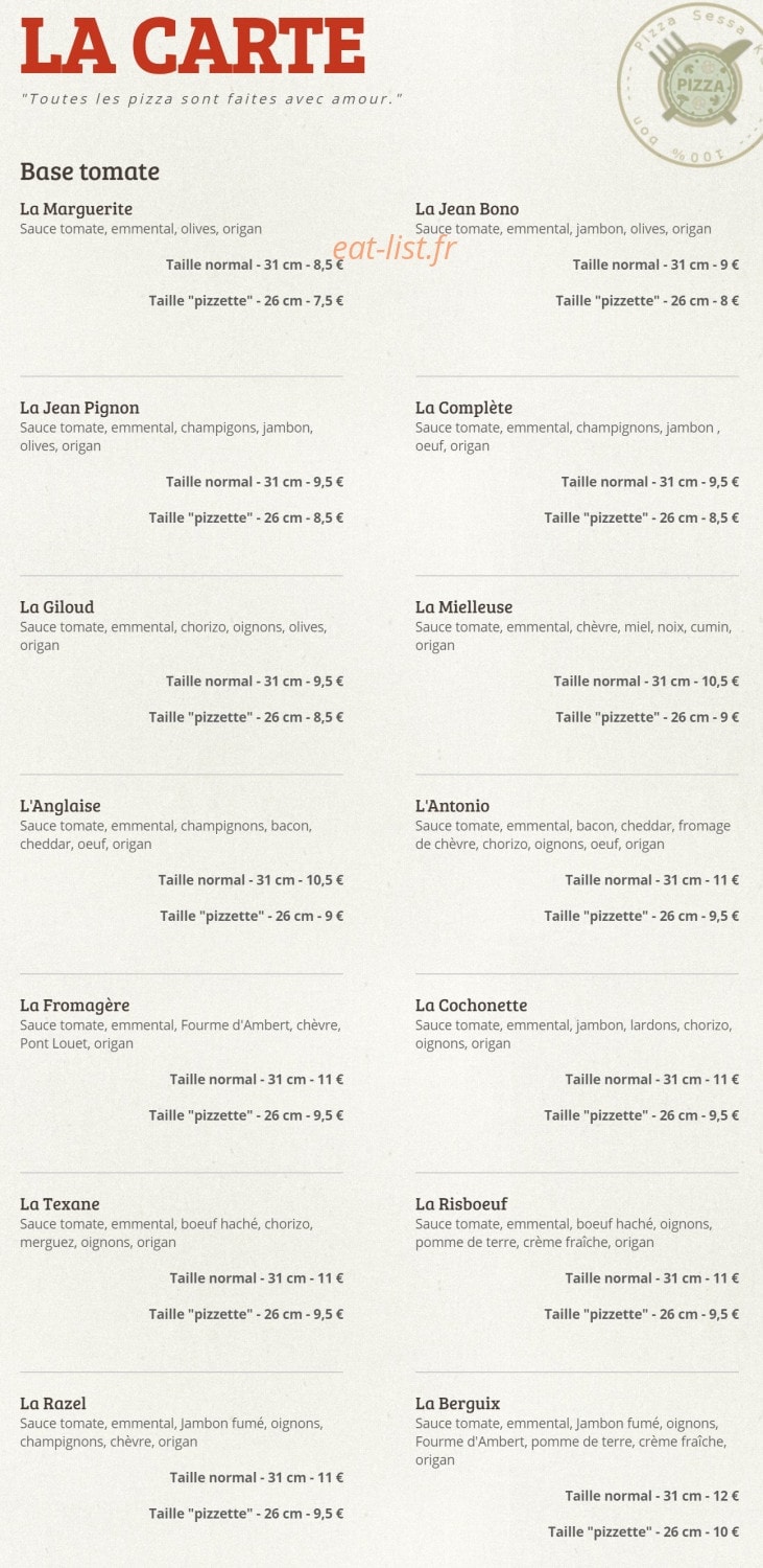 Pizza Sessa Kébon — carte page 1