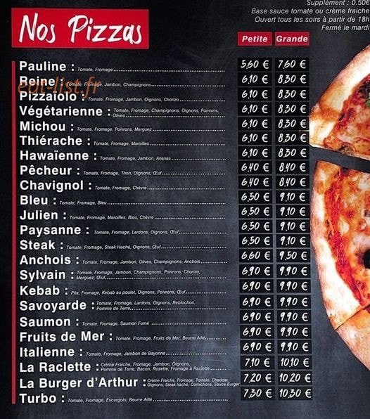 Pizza Sylvain — carte page 1