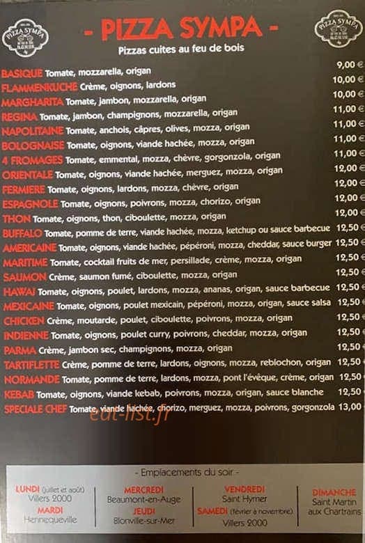 Pizza Sympa — carte page 1