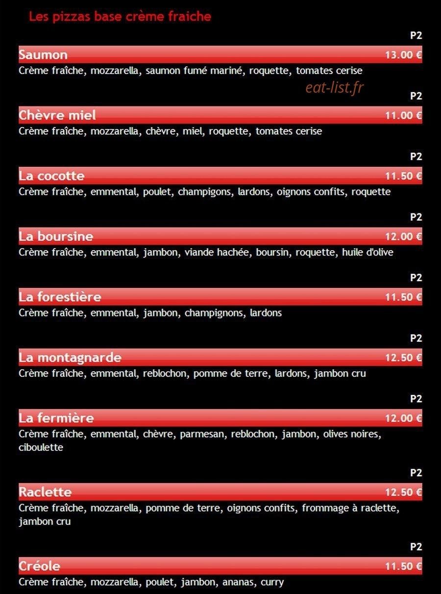 Pizza t'fan — carte page 2