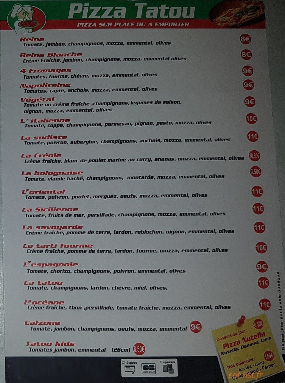Pizza Tatou — carte page 2