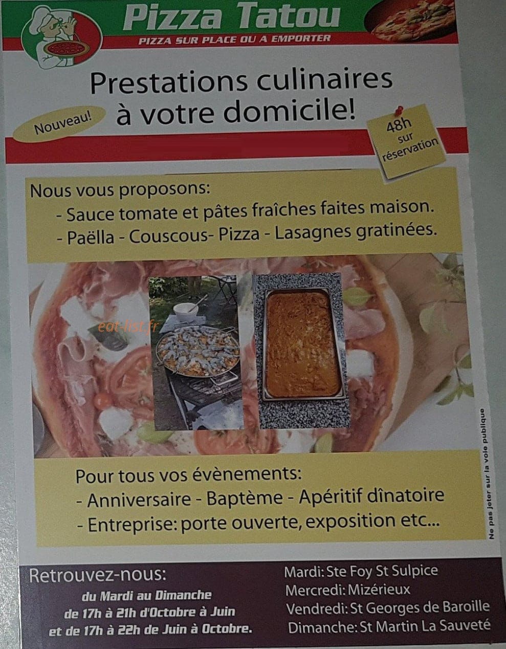 Pizza Tatou — carte page 1