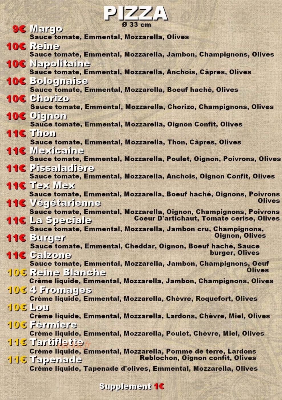 Pizza Tavagna — carte page 1