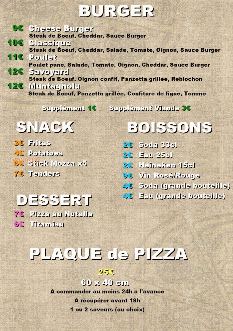 Pizza Tavagna — carte page 2