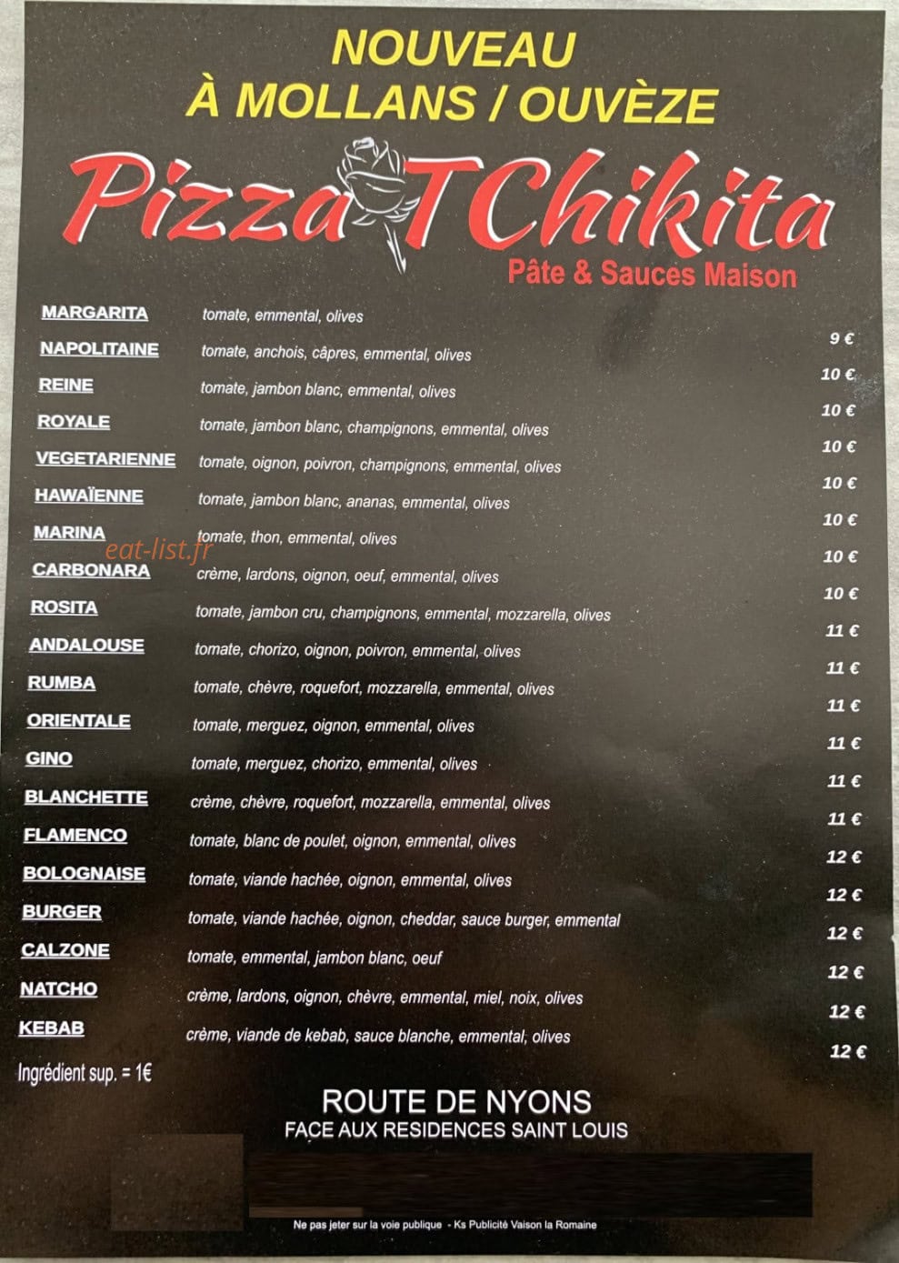 Pizza TChikita — carte page 1
