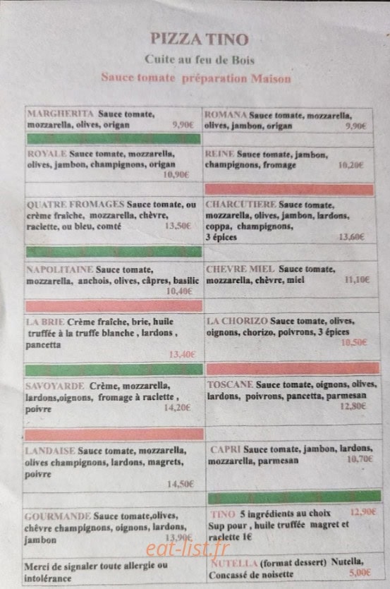 Pizza Tino — carte page 1