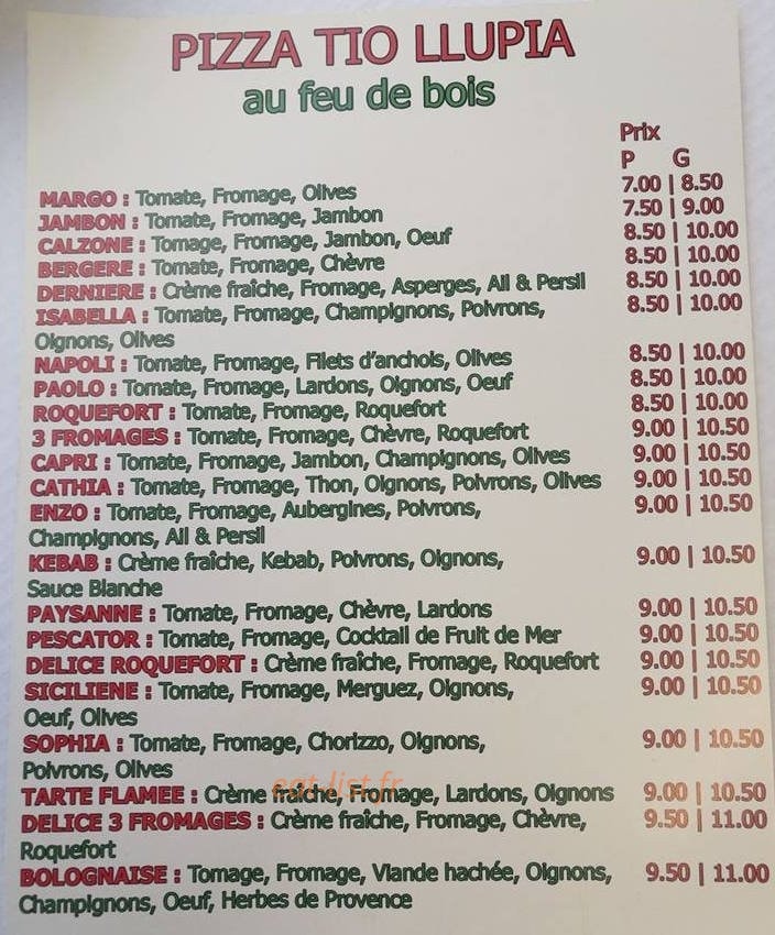 Pizza Tio — carte page 1