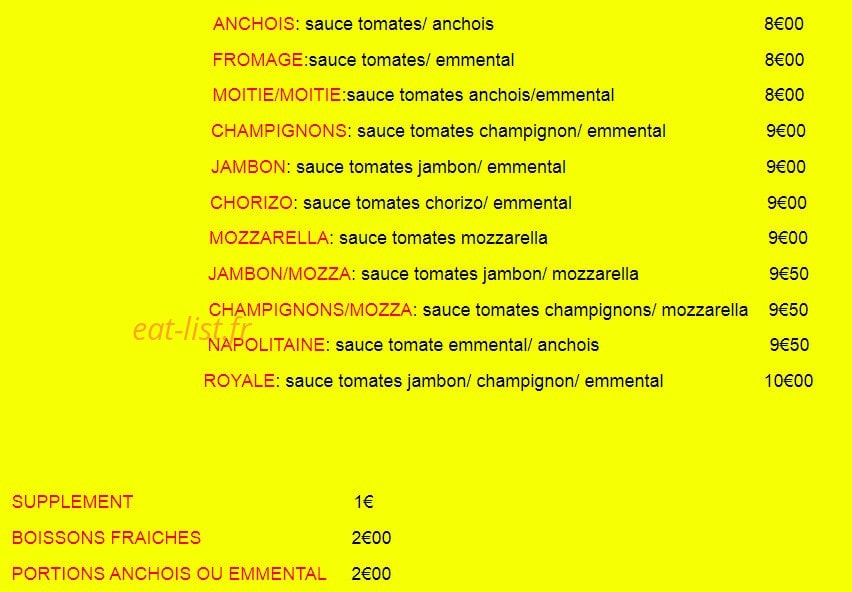 Pizza Titi — carte page 1