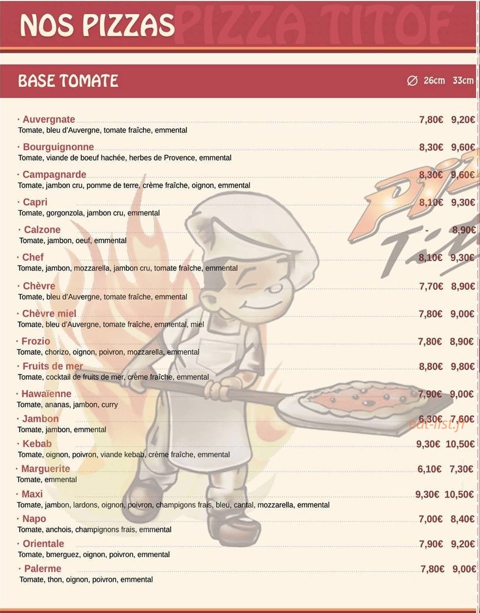 Pizza Titof — carte page 1