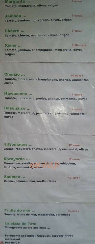 Pizza toto — carte page 1