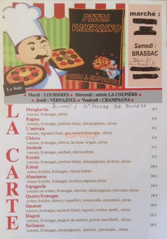 Pizza Valeriano — carte page 1