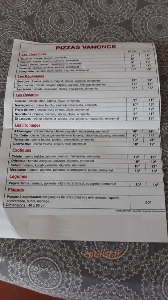 Pizza vanonce — carte page 1