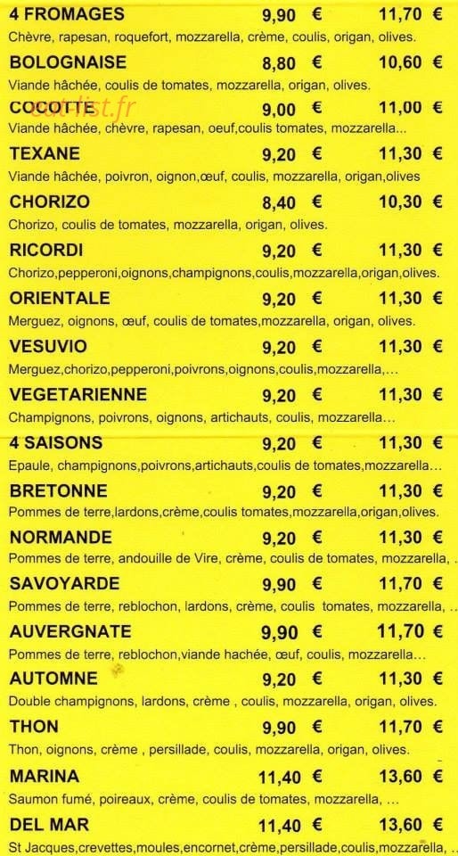 Pizza Yellow — carte page 2