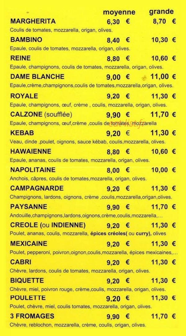 Pizza Yellow — carte page 1