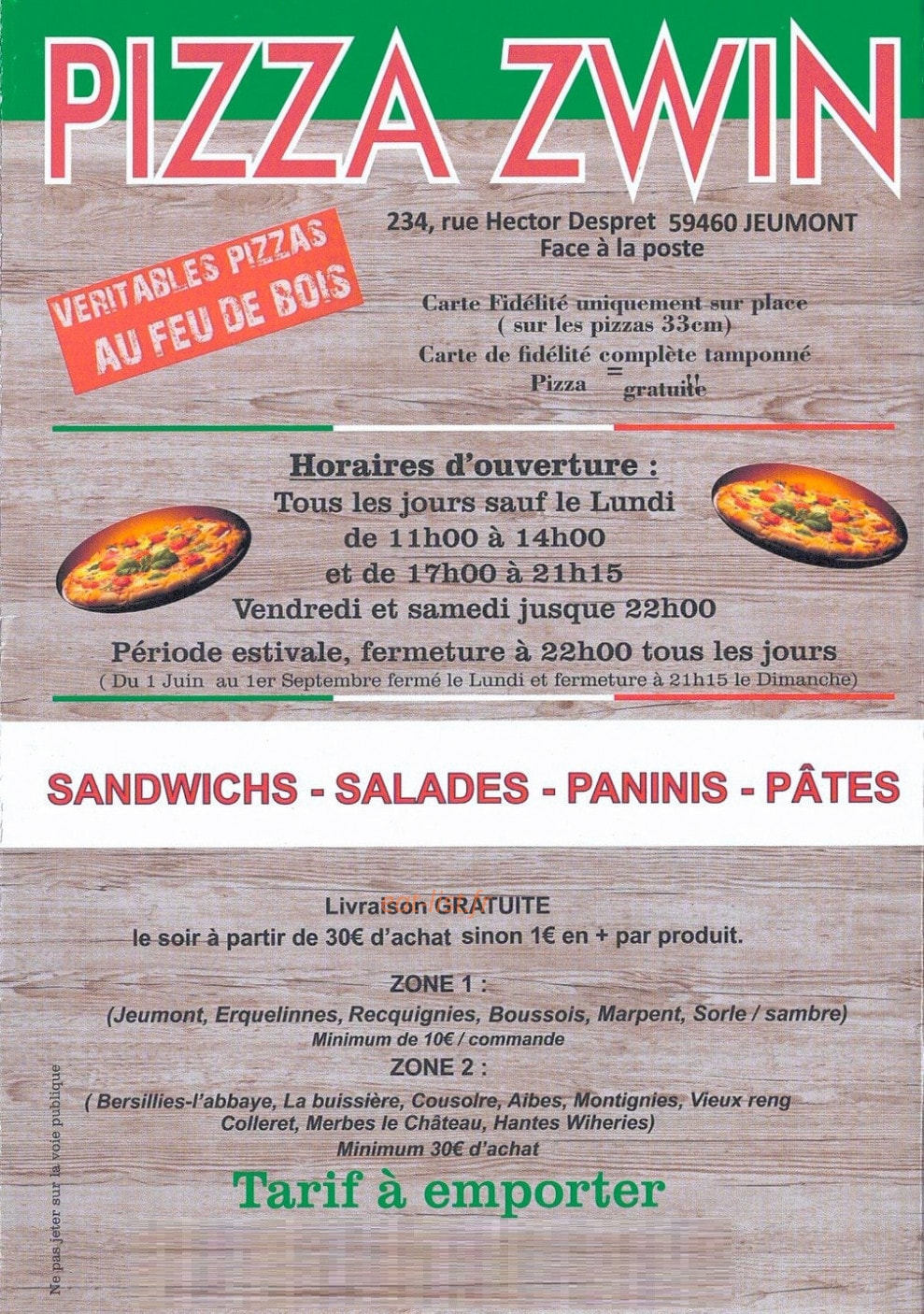 Pizza zwin — carte page 1