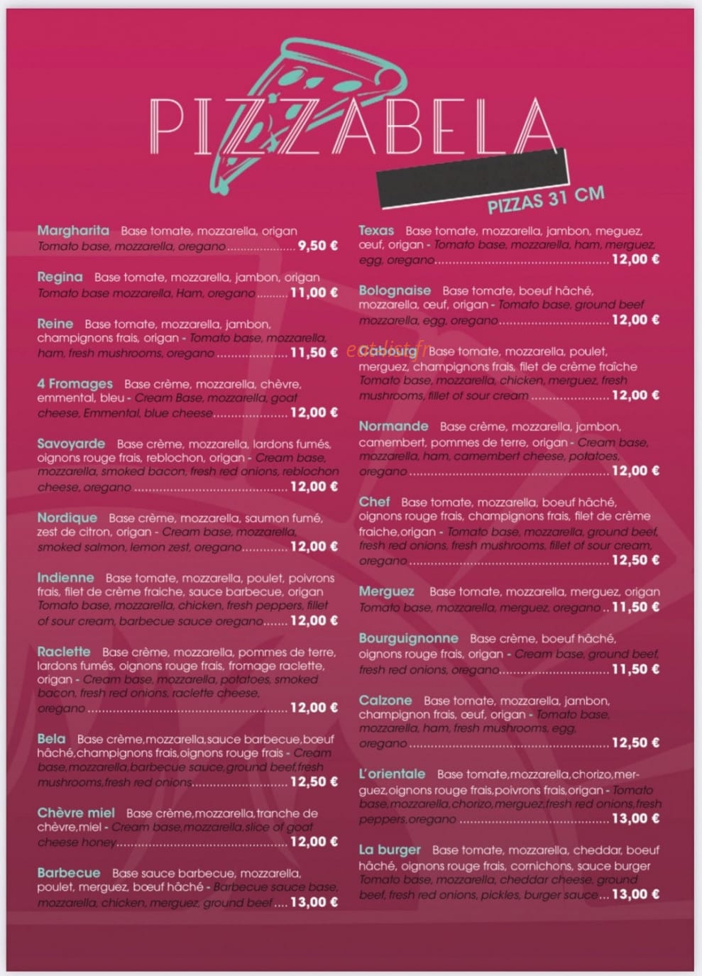 Pizzabela — carte page 1