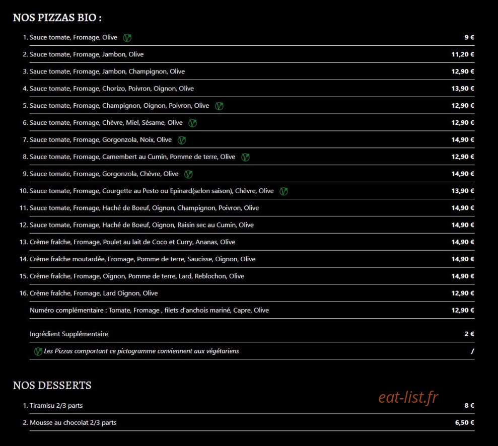 PizzaBio — carte page 1