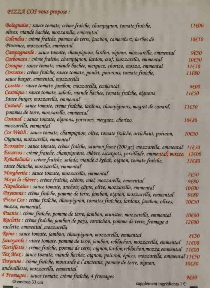 PizzaCos — carte page 2