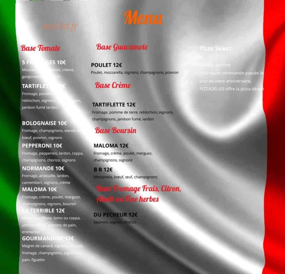 Pizzadeliss — carte page 1