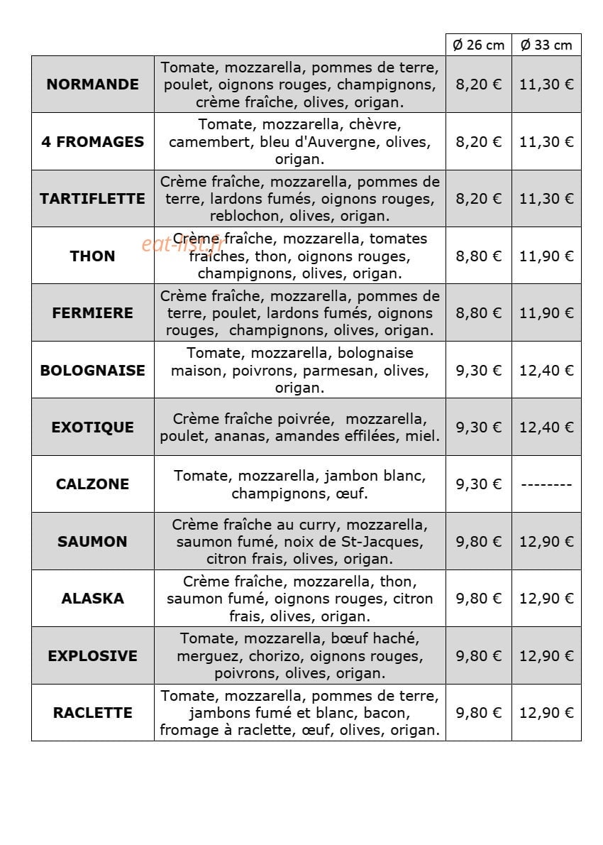 Pizzapat — carte page 2