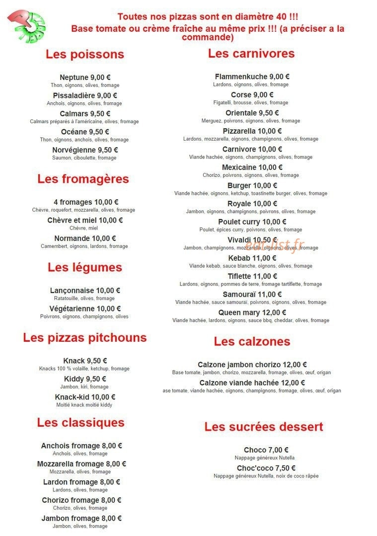 Pizzarella — carte page 1