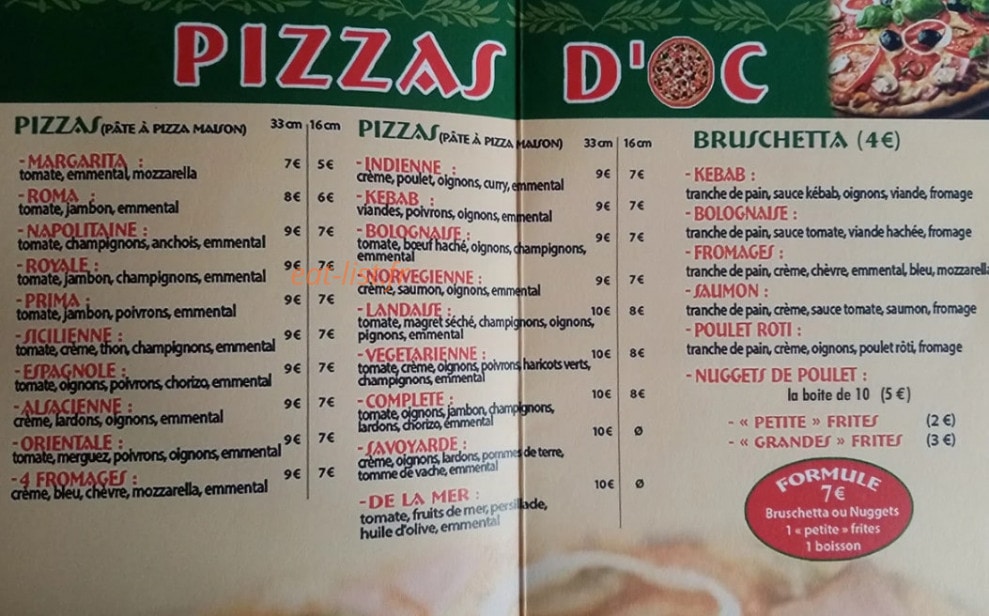 Pizzas d'oc — carte page 1