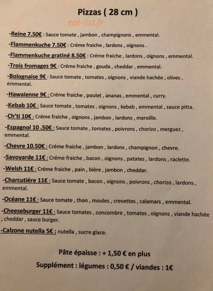 Pizzas délices — carte page 1