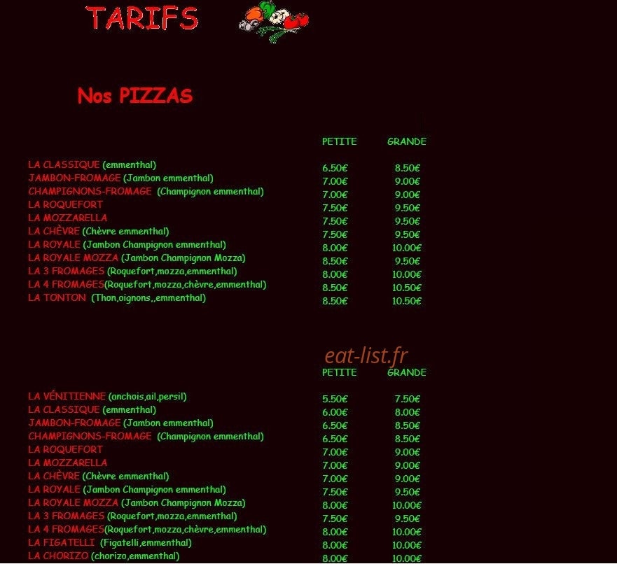 Pizzas du stade — carte page 1