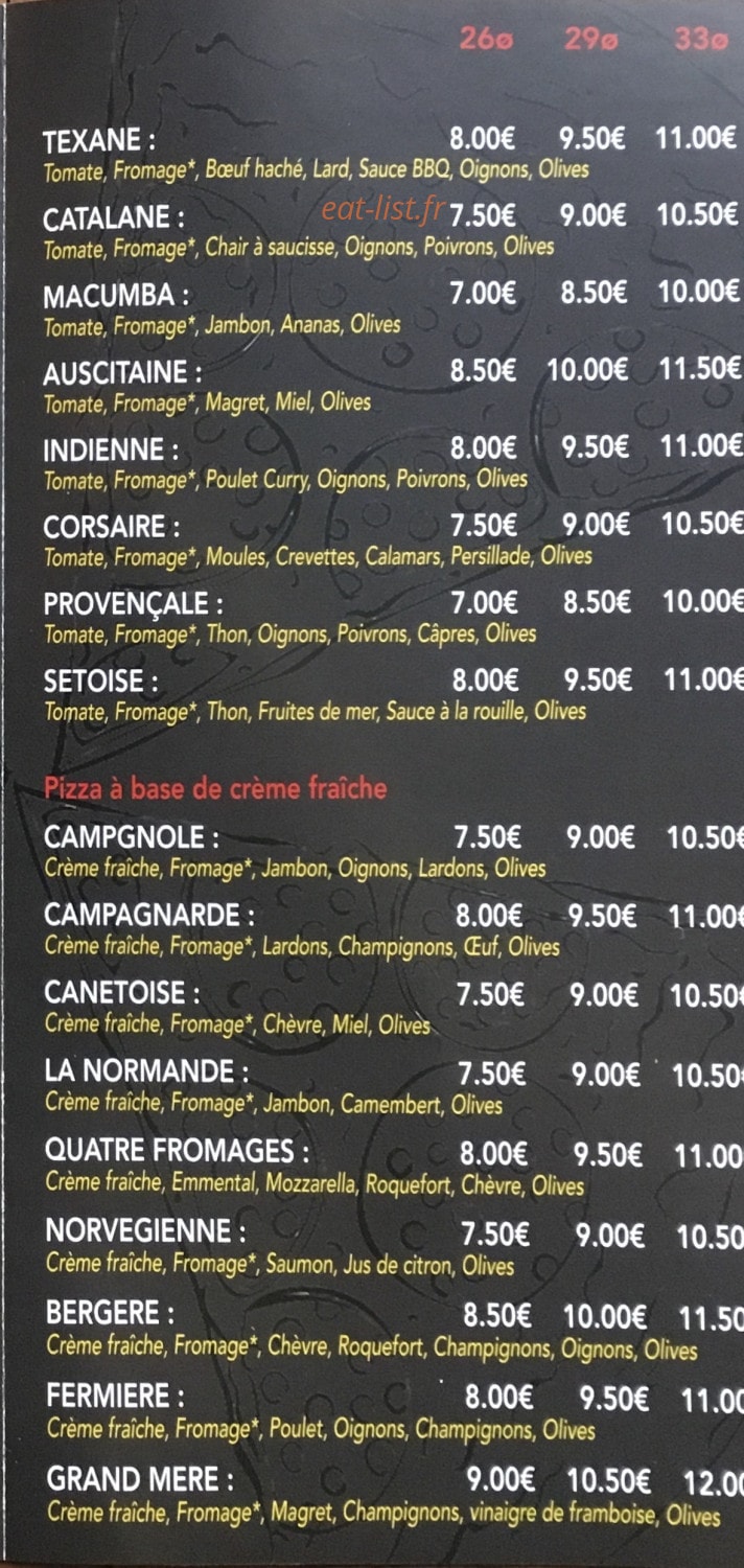 Pizzas Eric — carte page 2