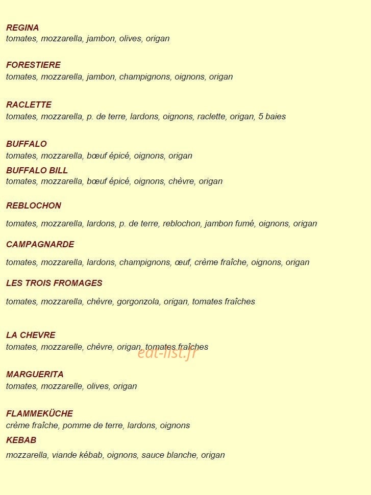 Pizzas  les Délices — carte page 1
