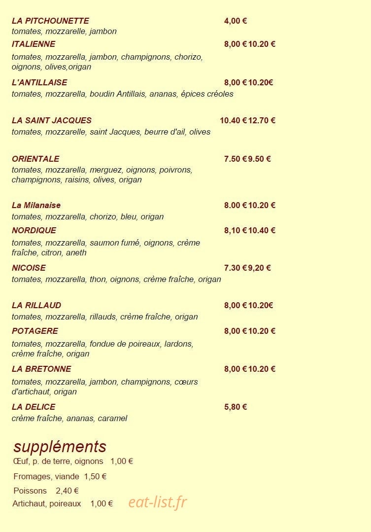 Pizzas  les Délices — carte page 2