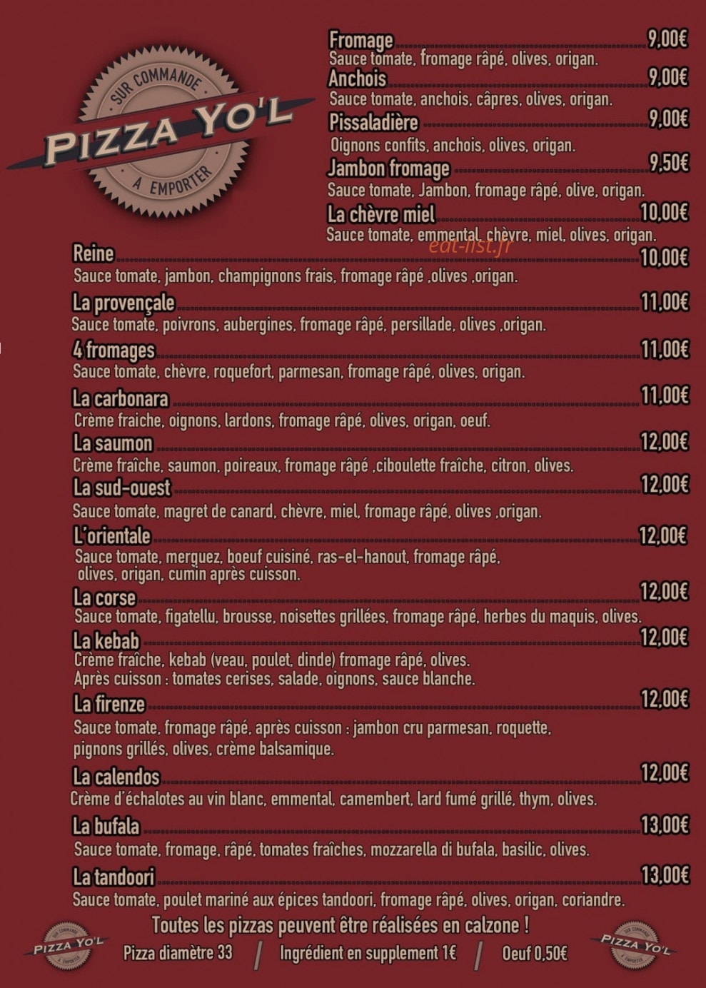 Pizzayol — carte page 1