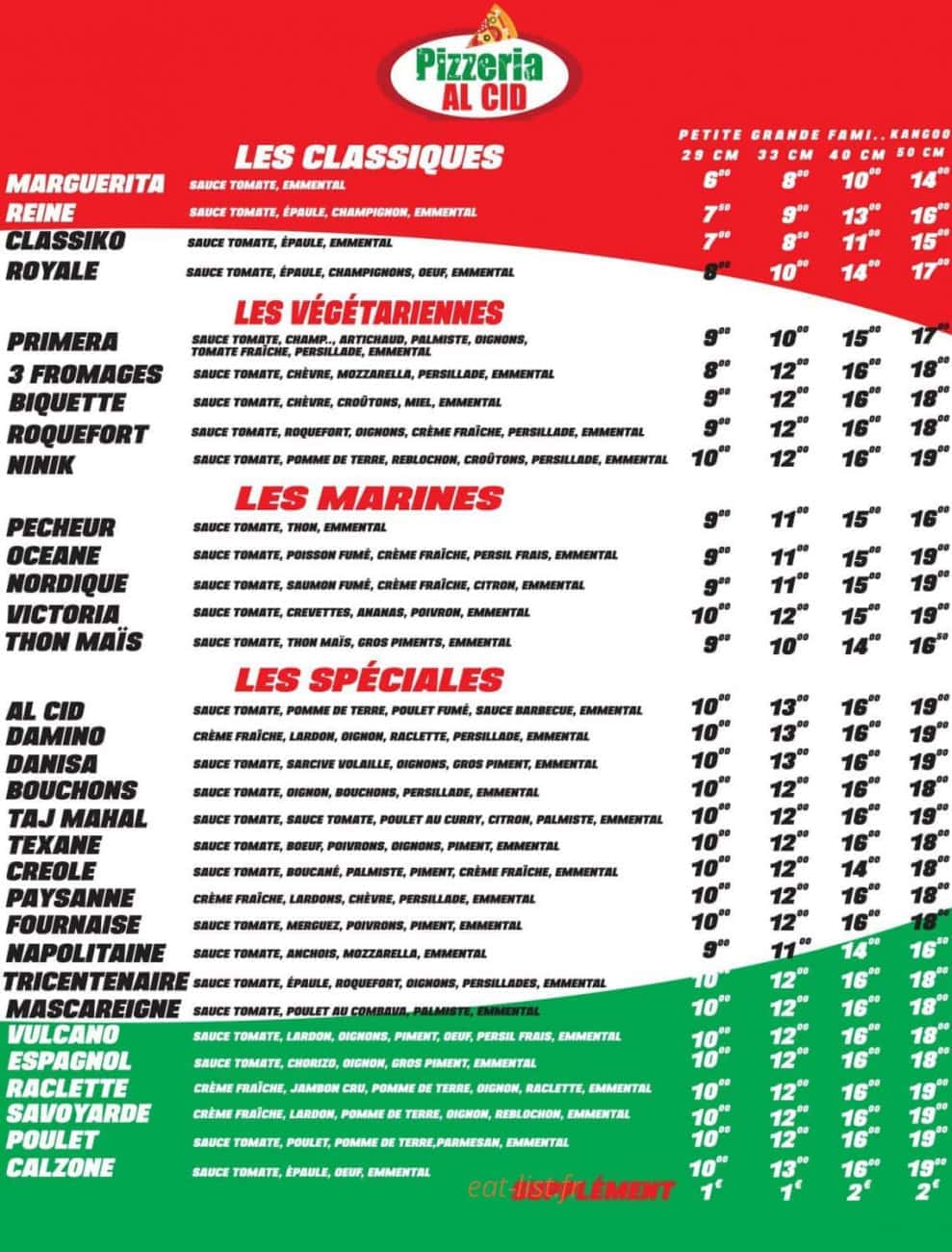 Pizzeria Alcid — carte page 1