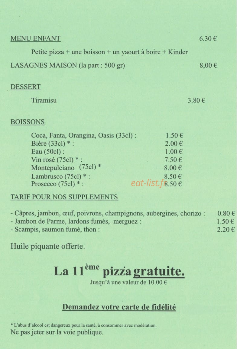 Pizzeria Bisenti — carte page 1