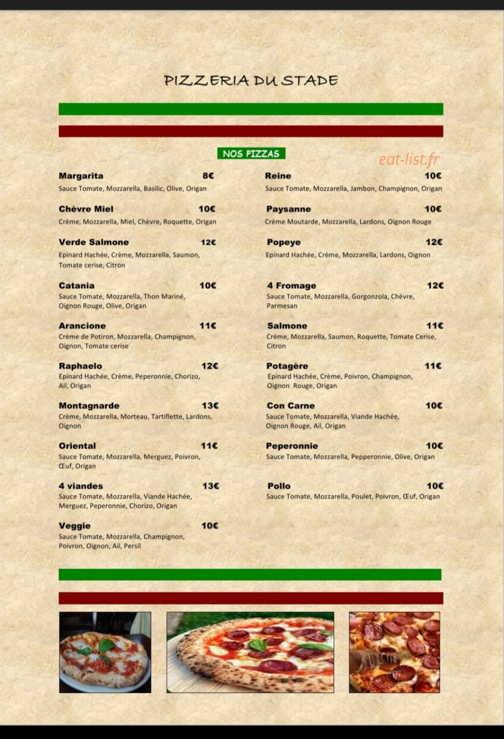 Pizzeria du stade — carte page 1