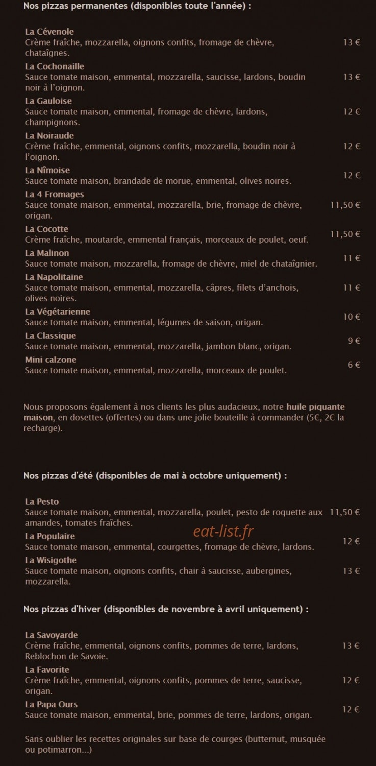 Pizzeria du Terroir — carte page 1