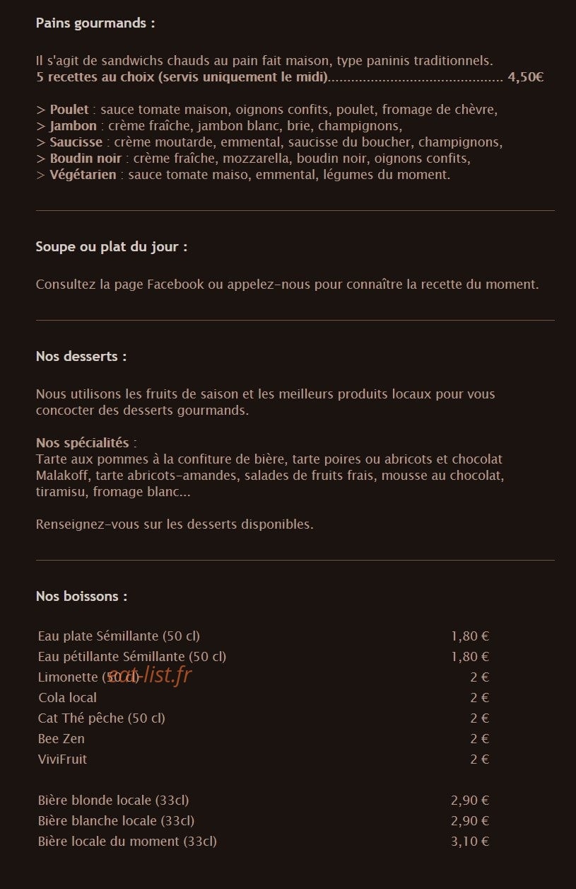 Pizzeria du Terroir — carte page 2