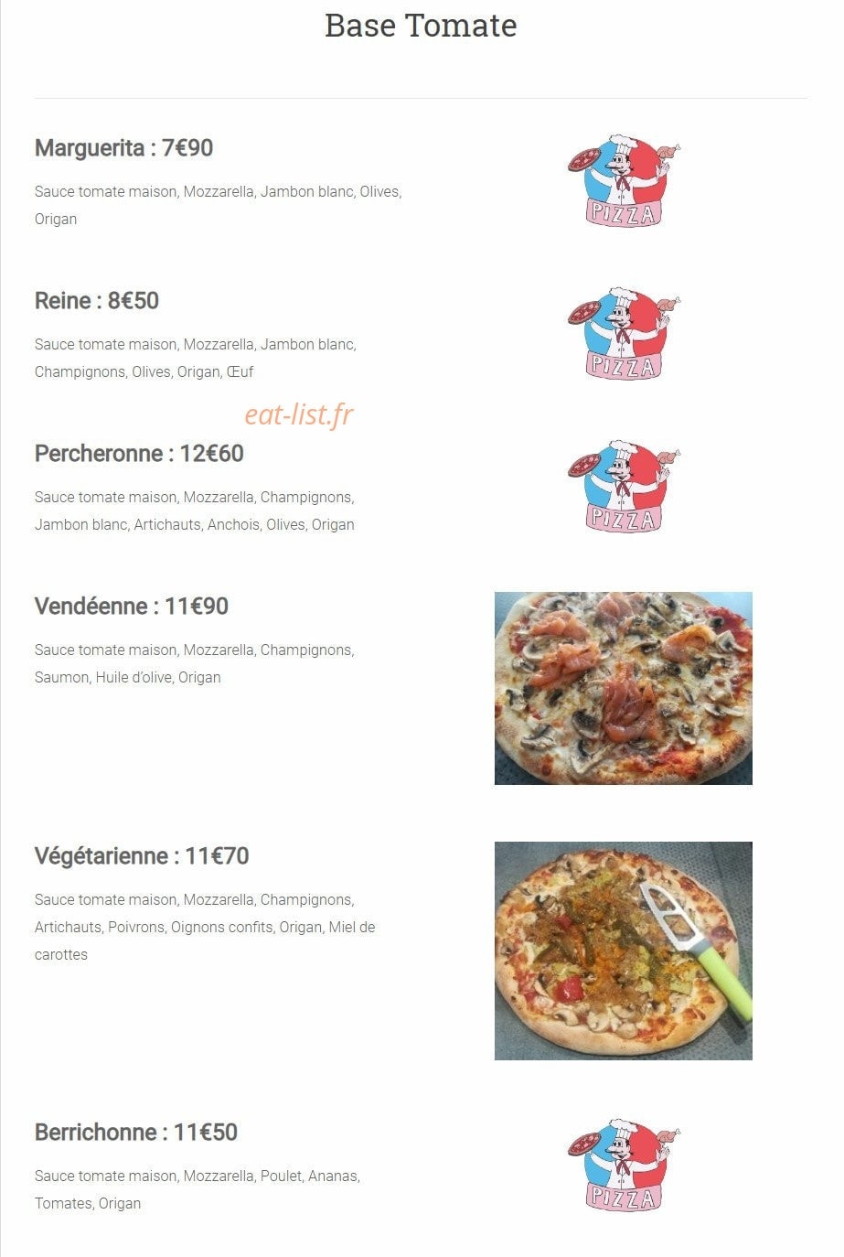 Pizzeria du Terroir — carte page 1