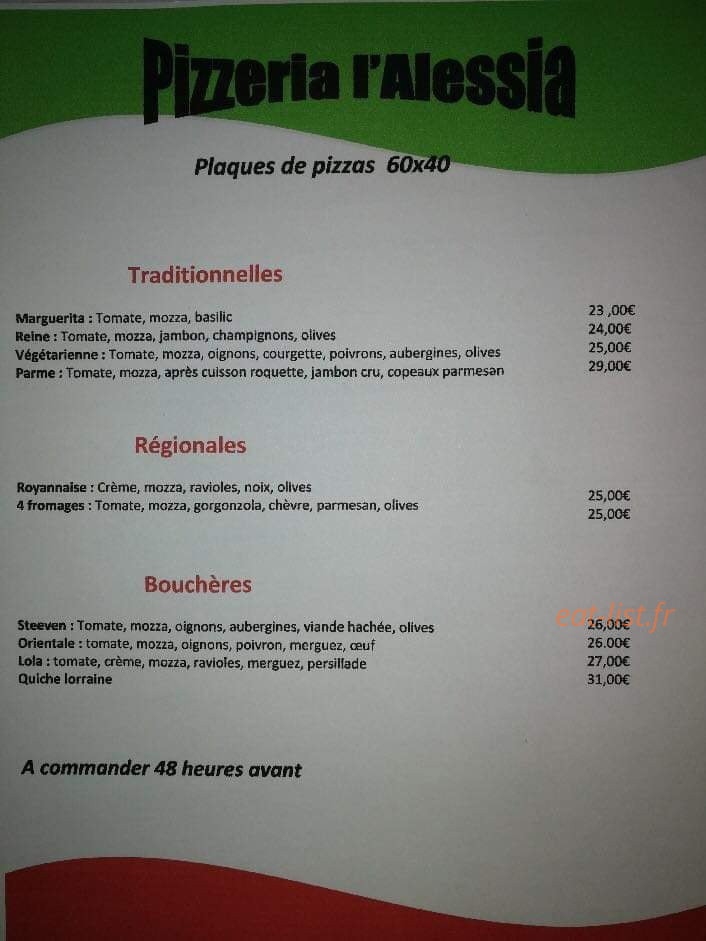 Pizzeria l'Alessia — carte page 1