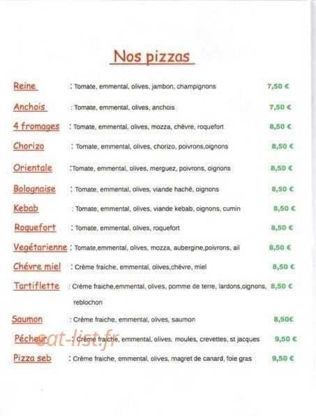Pizzeria Seb — carte page 1