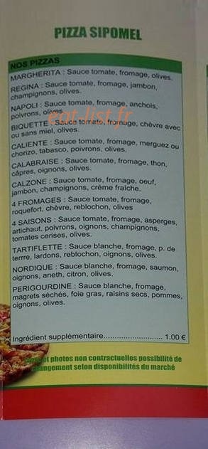Pizzeria Sipomel — carte page 4