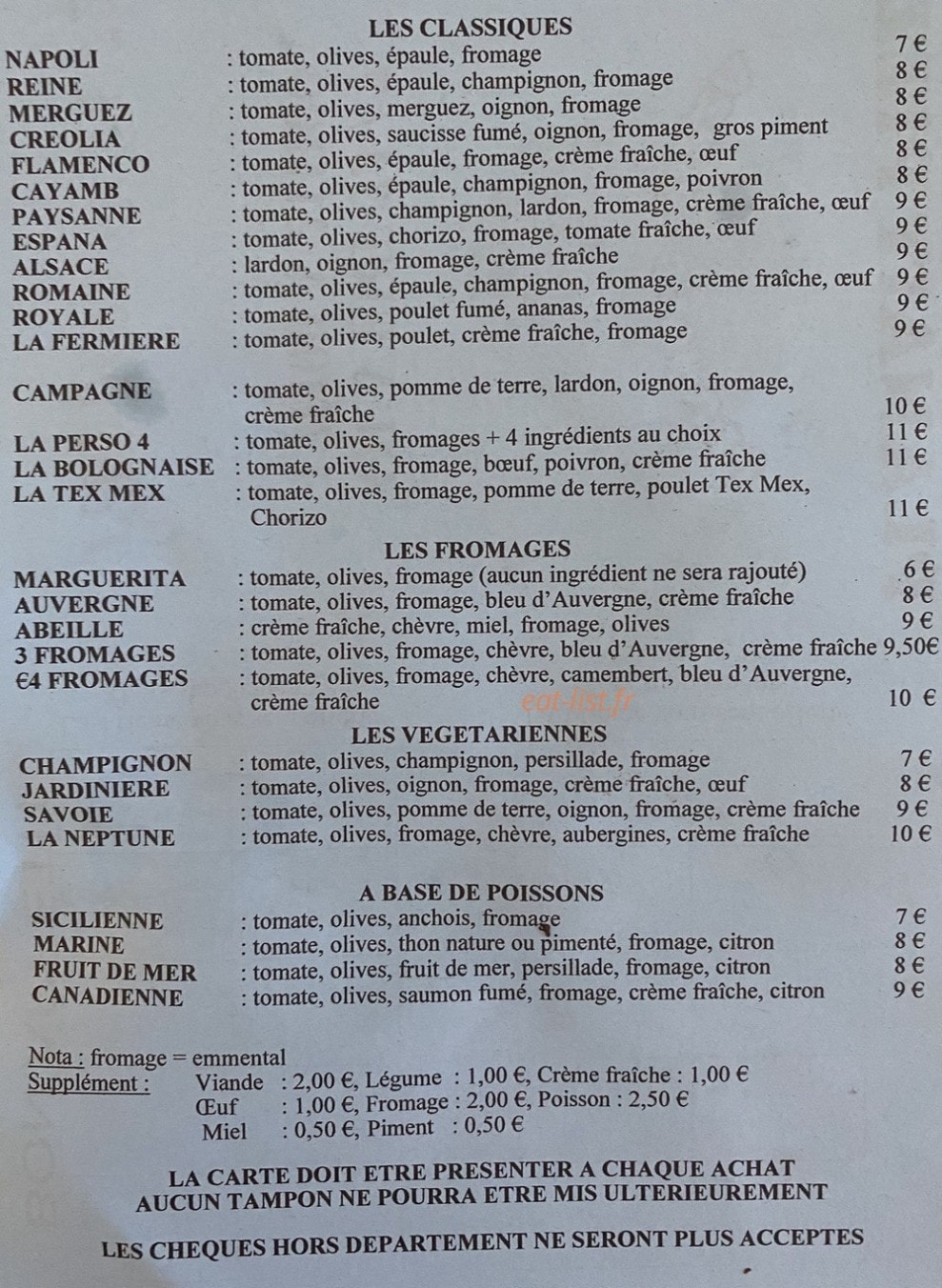 Planait Pizza — carte page 1