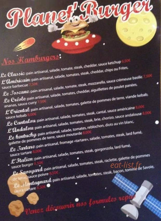 Planet'burger — carte page 1