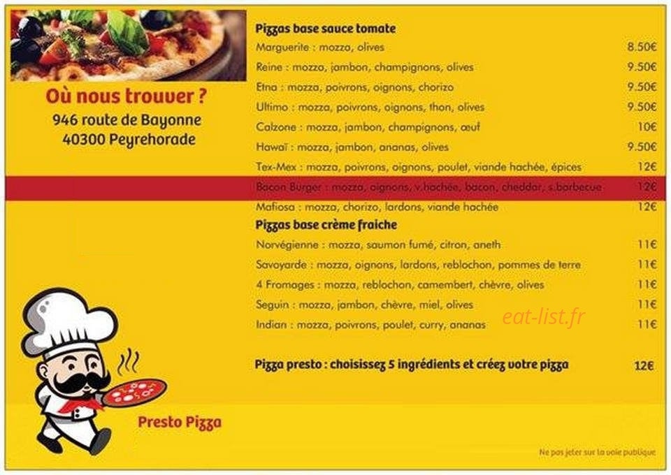 Presto pizza — carte page 2