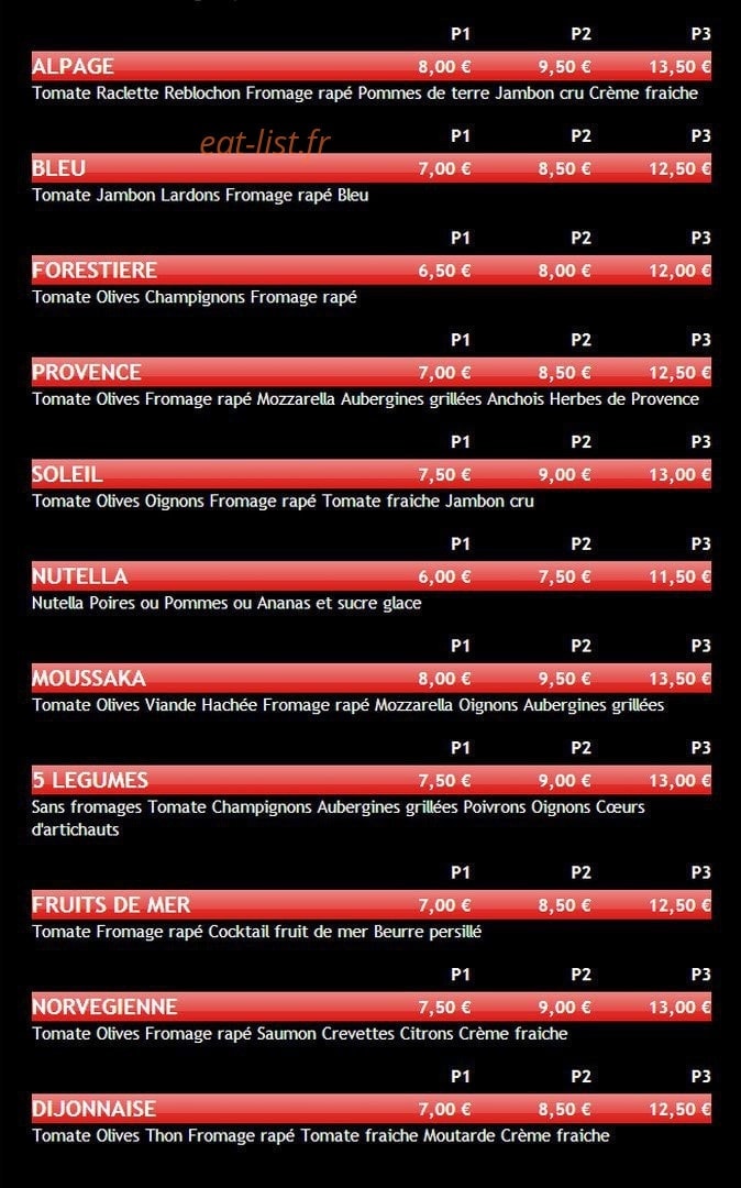 Provence Pizza — carte page 2