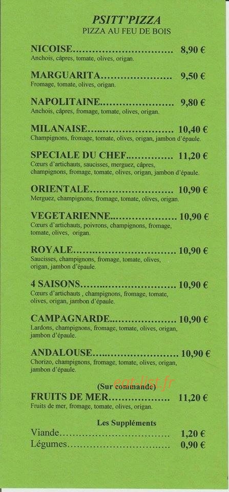 Psitt'Pizza — carte page 1