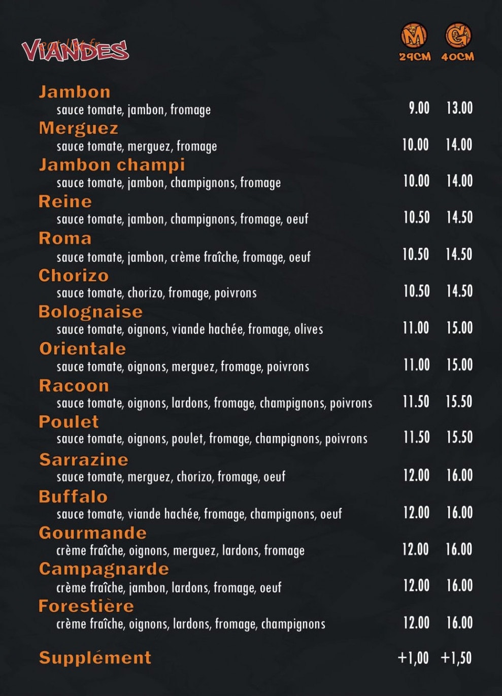 Racoon Pizza — carte page 2
